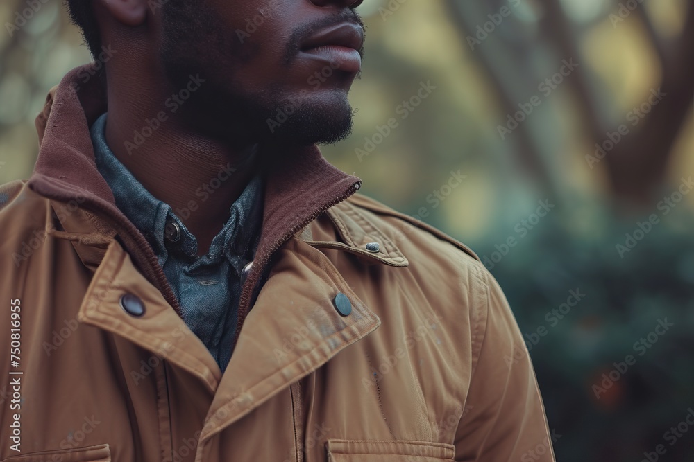 Handsome african american male model with masculine and expressive pose posing for cinematic portrait shoot
