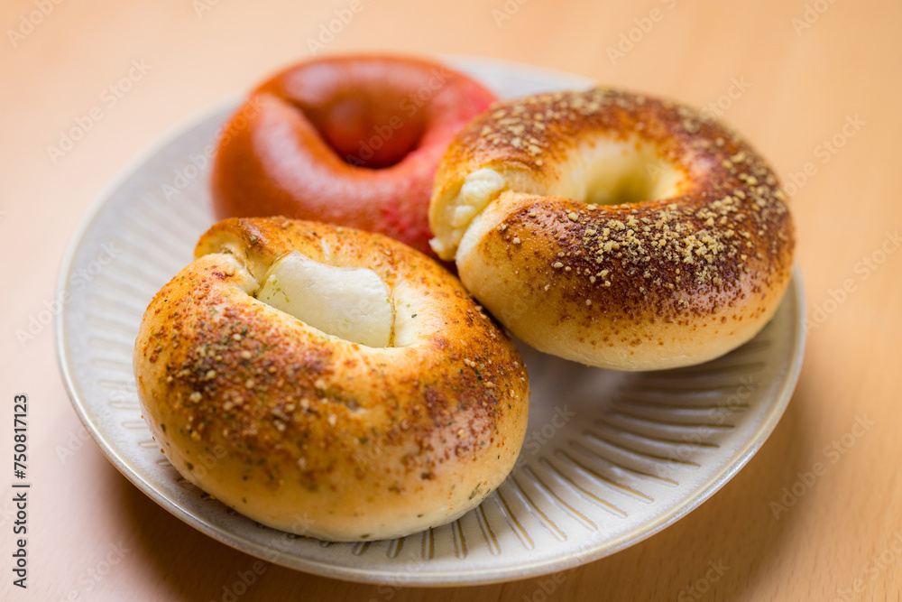 Homemade baked bagel on the table Homemade baked bagel on the table