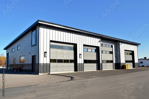 Modern commercial garage building with straight wall steel construction Showcasing industrial design and functionality