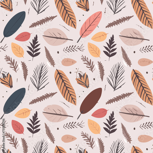 Watercolor vintage flowers seamless pattern with boho branches and gold leaves on white background. For boho or rustic style decoration.
