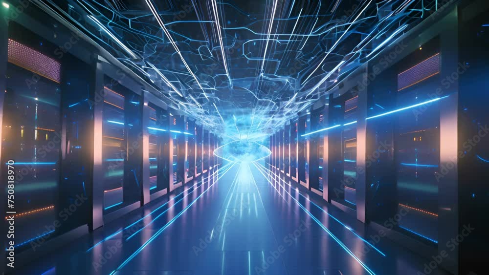 Vidéo Stock Corridor in Working Data Center Full of Rack Servers and ...