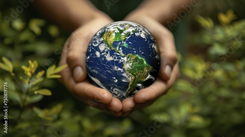 World Earth Day border shows Earth cradled in hands, symbolizing care for our planet's well-being.