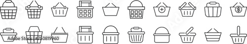 Shopping baskets Line Icons collection. Editable stroke. Simple linear illustration for web sites, newspapers, articles book