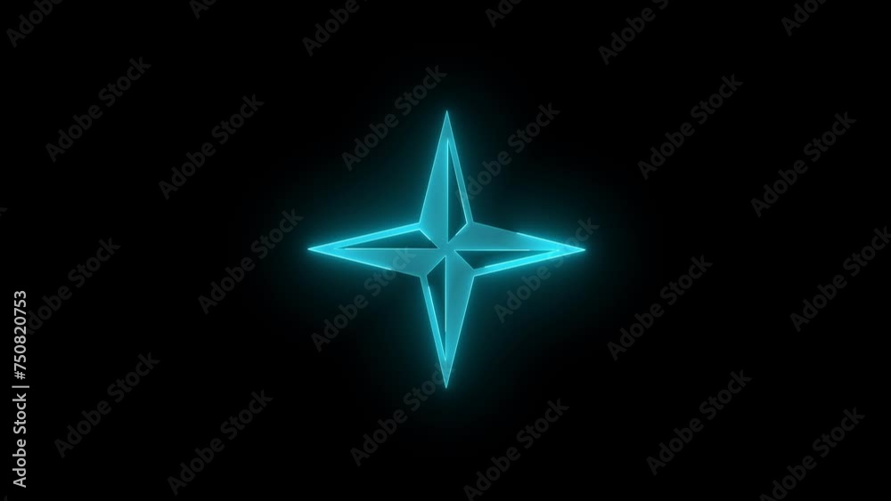 Pinwheel star icon glowing neon cyan color animation black background Pinwheel star icon glowing neon cyan color animation black background