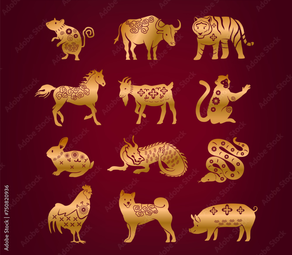Chinese Zodiac Consists Of 12 Animals. Rat, Ox, Tiger, Rabbit, Dragon, Snake, Horse, Goat, Monkey, Rooster, Dog And Pig Chinese Zodiac Consists Of 12 Animals. Rat, Ox, Tiger, Rabbit, Dragon, Snake, Horse, Goat, Monkey, Rooster, Dog And Pig