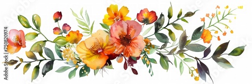 Watercolor Illustration of Vibrant Flowers on White Background Generative AI