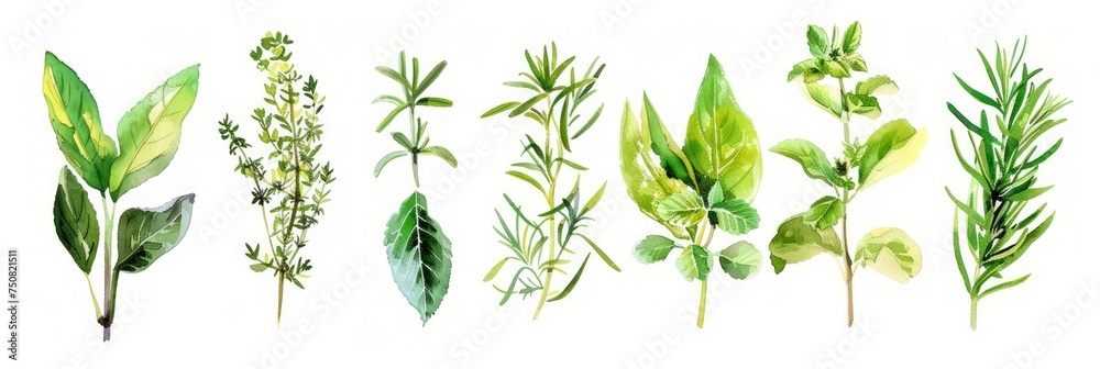 Hand-drawn Watercolor Set of Assorted Herbs and Spices Generative AI - obrazy, fototapety, plakaty 