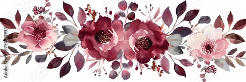 Watercolor Marsala Wedding Floral Background Generative AI