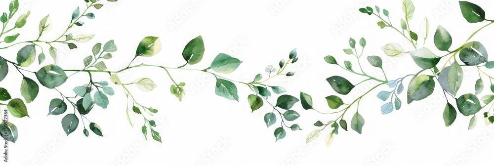 Green Leaf Branches Floral Wedding Ornament Concept Poster Invite Generative AI