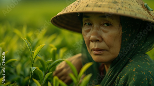 Woman work on Tea farm harvest