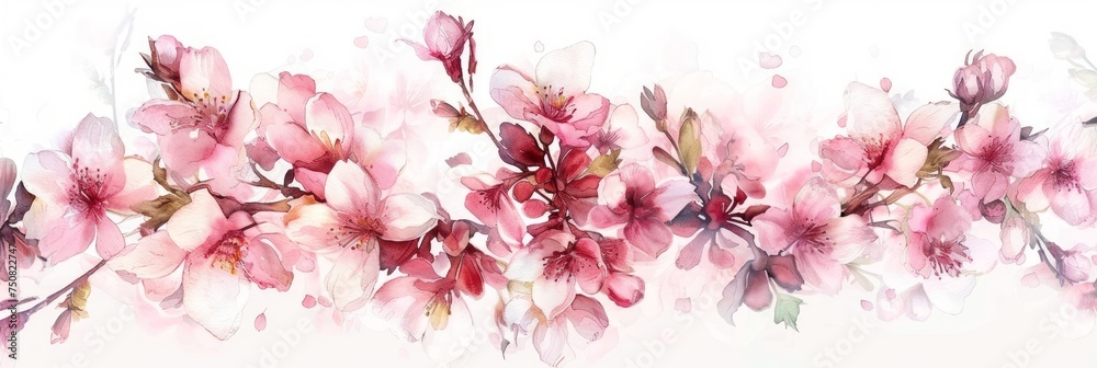 Stunning Floral Watercolor Composition with Sakura on White Generative AI