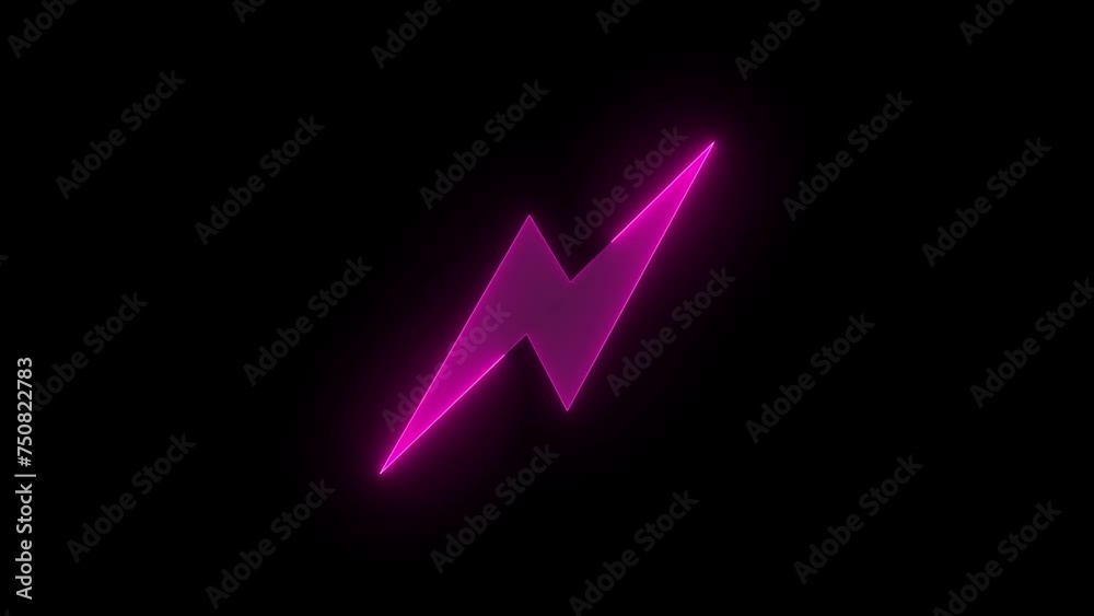 Thunderbolt icon glowing neon pink color animation black background Thunderbolt icon glowing neon pink color animation black background