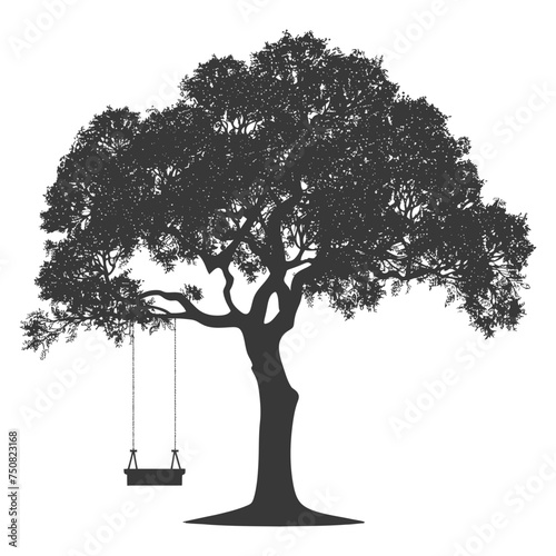 Silhouette Tree With A Swing black color only