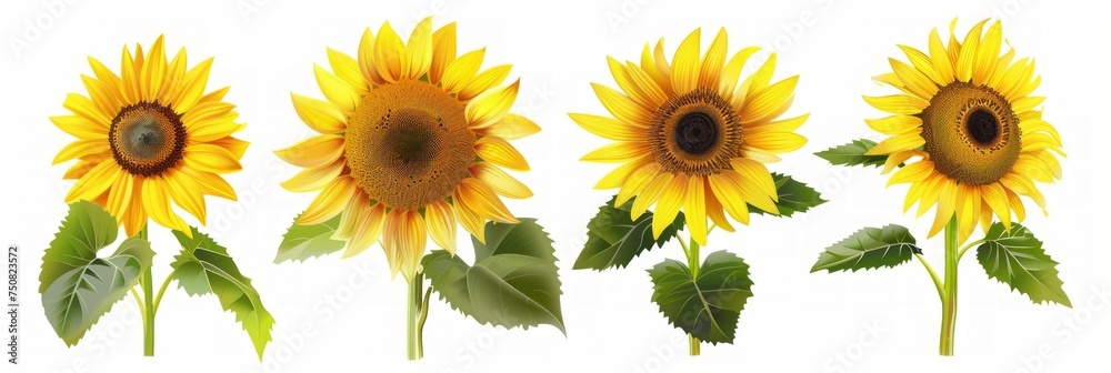 Stylized Sunflower Icon Set on White Background Generative AI Stylized Sunflower Icon Set on White Background Generative AI