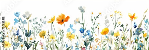 Summer Flower Garden Watercolor Handpainted Art on White Generative AI © AlexandraRooss