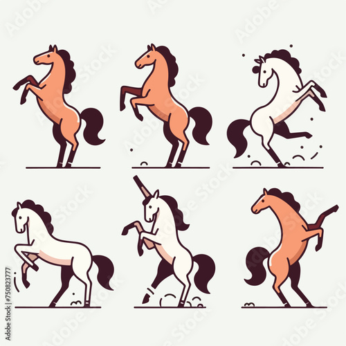 Illustration of a set of dancing horses in a cartoon vector style