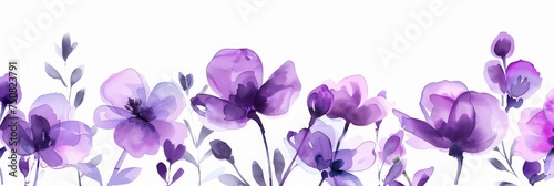 Handpainted Abstract Purple Flowers on White Background Generative AI
