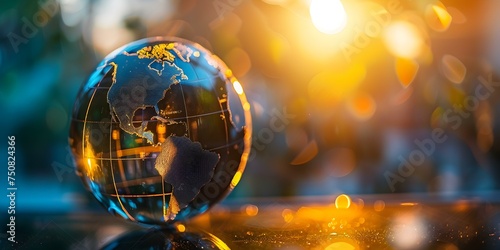 A global network depicted by a shining globe emphasizing interconnected economies. Concept Global Economy, International Trade, Connected Markets, Economic Interdependence, Global Business