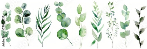 Green Leaf Branches Watercolor Illustration for Wedding Stationary Generative AI
