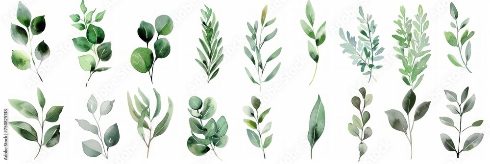 Green Leaf Branches Watercolor Illustration for Wedding Stationary Generative AI