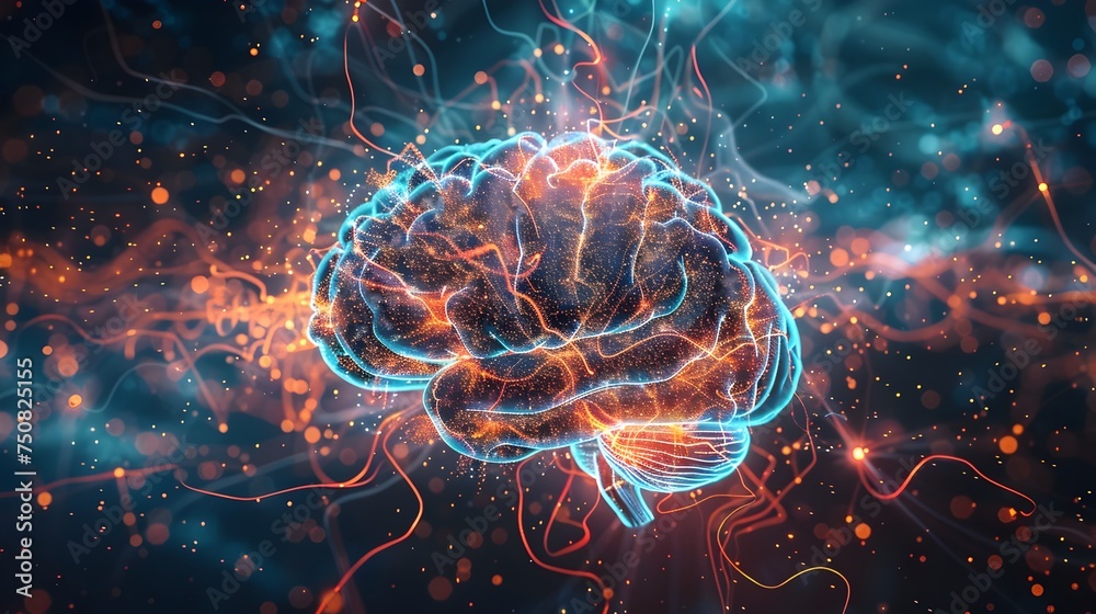 Glowing Brain Fibers Illustration with Ethereal Elements Glowing Brain Fibers Illustration with Ethereal Elements