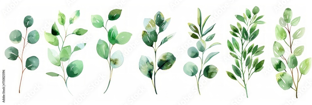 Green Leaf Floral Illustration Set for Elegant Wedding Stationary and Fashion Generative AI