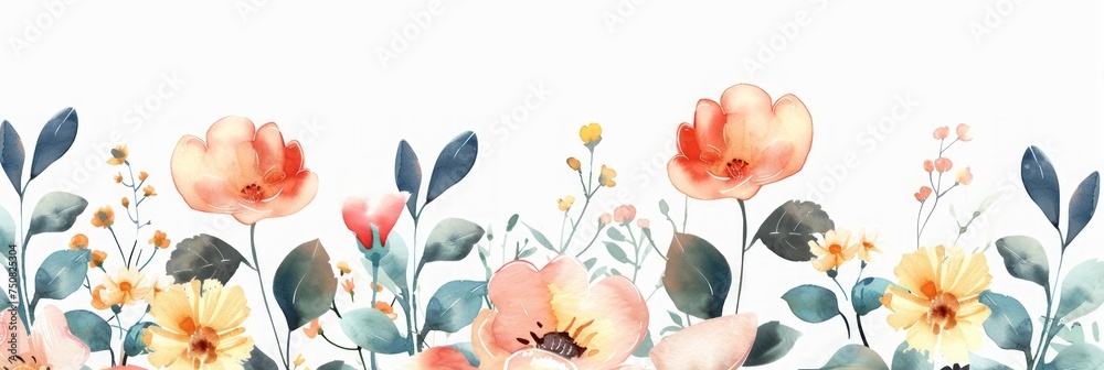 Watercolor Flower Border Illustration with Generative AI Generative AI