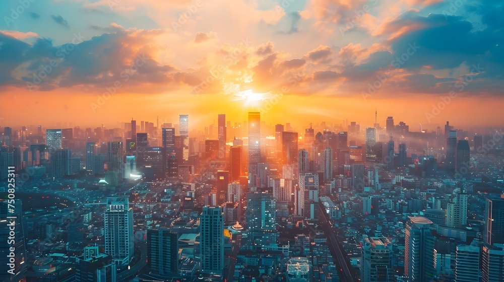 Sunset or Sunrise City Skyline in Shanghai
