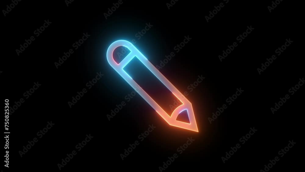 Neon edit pen icon brown cyan color glowing animation black background Neon edit pen icon brown cyan color glowing animation black background