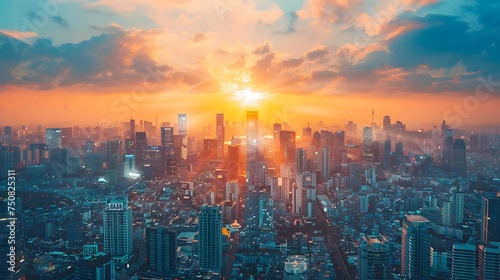 Sunset or Sunrise City Skyline in Shanghai