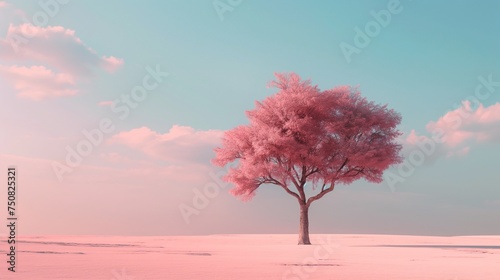 A clean and crisp HD capture of a solitary tree against a pastel sky  offering a minimalist and calming background mockup.
