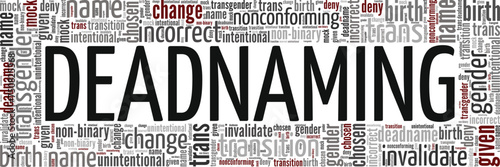 Deadnaming word cloud conceptual design isolated on white background.