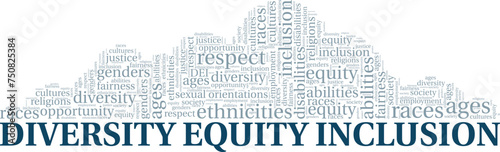 DEI Diversity Equity Inclusion word cloud conceptual design isolated on white background.