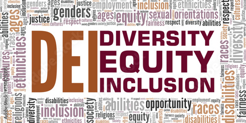 DEI Diversity Equity Inclusion word cloud conceptual design isolated on white background. photo