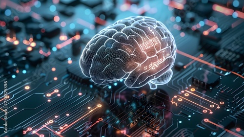 Futuristic Computer Brain on Circuit Board