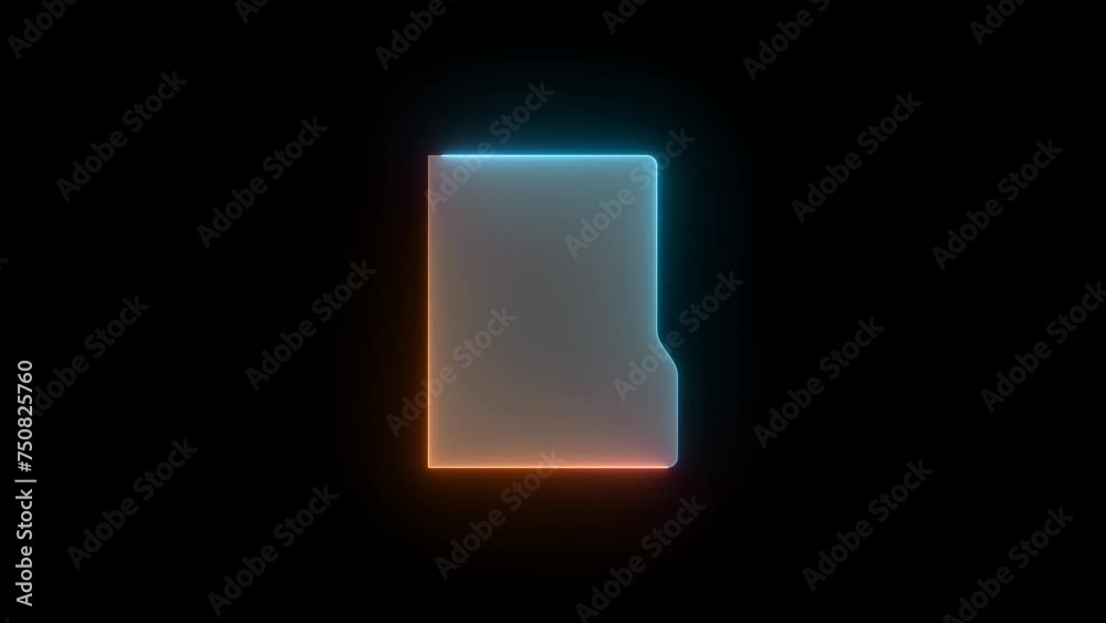 Neon folder fill icon brown cyan color glowing animation black background Neon folder fill icon brown cyan color glowing animation black background