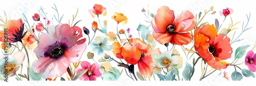Watercolor Flowers Illustration on White Background Generative AI