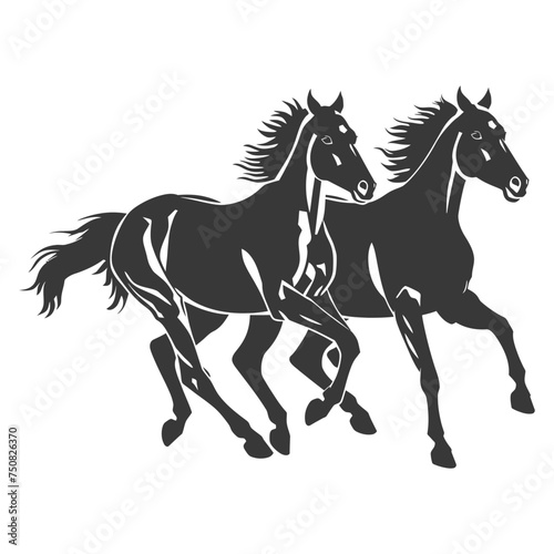 Silhouette two horses galloping