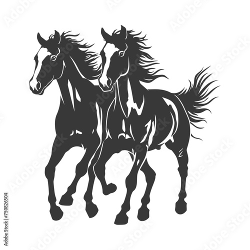 Silhouette two horses galloping