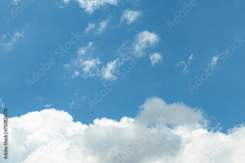 Beautiful frame blue sky with cloudy background and texture. Copy space for text. photo