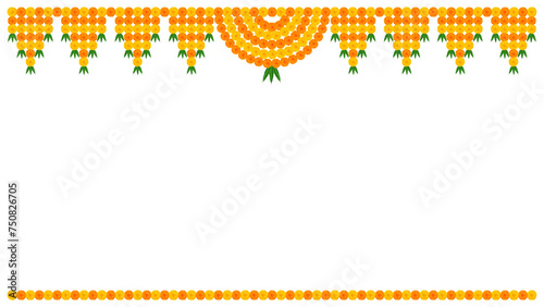 Floral garland marigold toran vector Traditional wedding and festival decoration, Diwali decoration Toran border on transparent PNG background photo