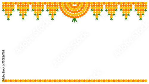 Schilderij op canvas Floral garland marigold toran vector Traditional wedding and festival decoration