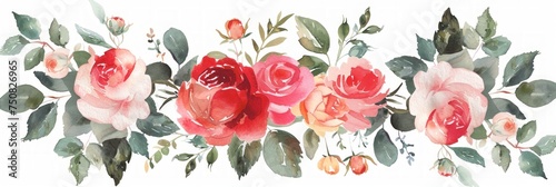 Watercolor Roses Card Template with White Background Generative AI