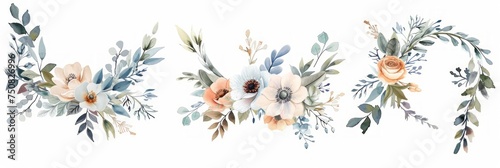 Neutral Flower Wreaths Watercolor Set - Perfect for Greeting Cards, Stationery, and Wedding Invitations Generative AI