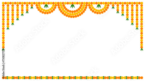 Traditional floral indian garland marigold toran vector wedding and festival decoration, Diwali decoration Toran border on transparent background PNG image photo