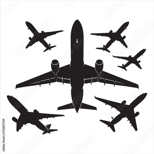 Airplane silhouette set on a white background