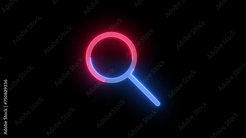 Neon zoom icon blue red color glowing animation black background Neon zoom icon blue red color glowing animation black background