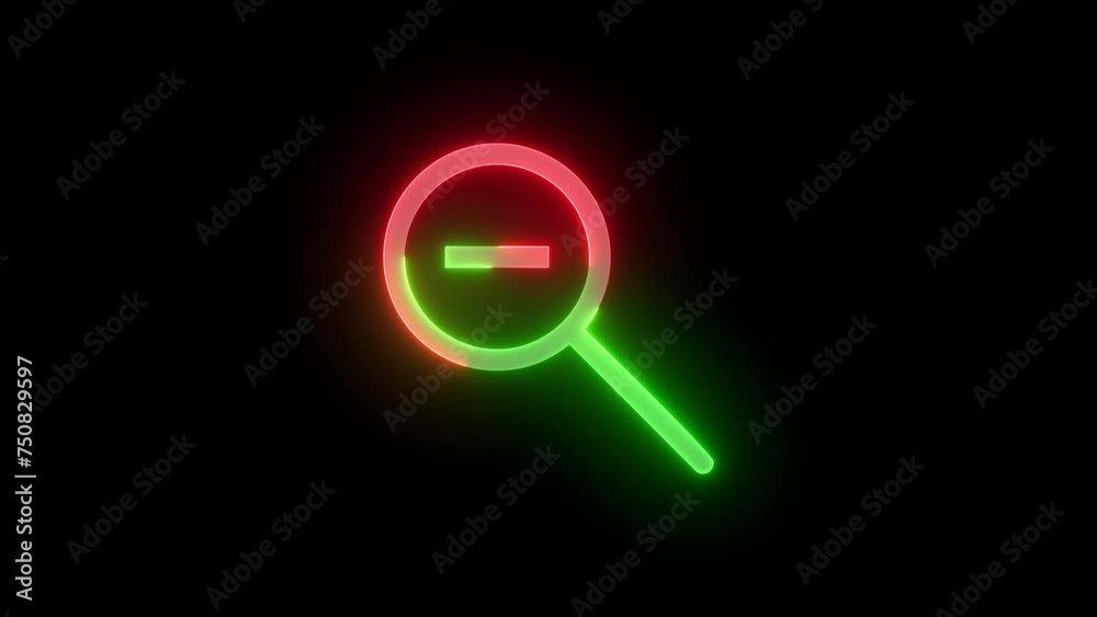 Neon zoom out icon green red color glowing animation black background