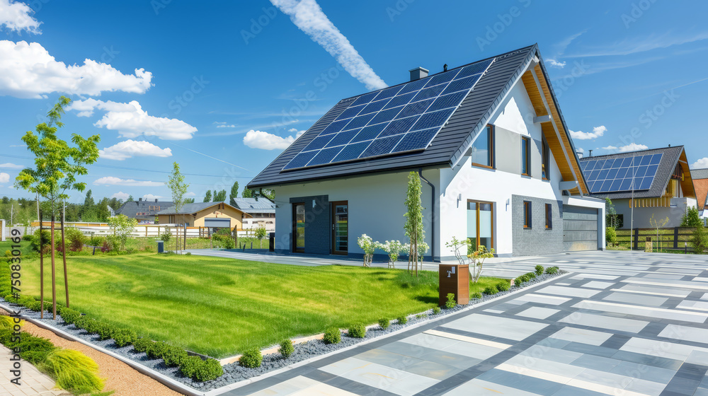 house with a photovoltaic system on the roof. eco friendly, solar panels house with a photovoltaic system on the roof. eco friendly, solar panels