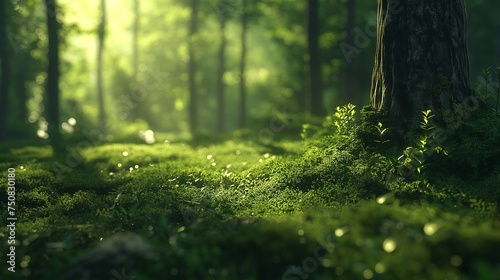 A clean and polished HD capture of a sunlit forest, presenting a minimalist and vibrant background for mockups. © Shakeel,s Graphics